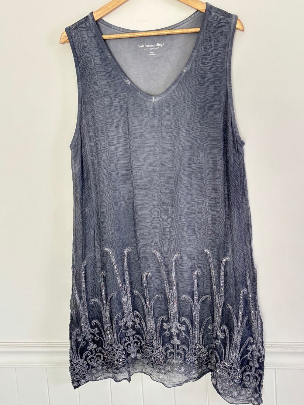 oft Surroundings Silk Sequin Sleeveless Tunic Top Size Large Romantic Whimsical